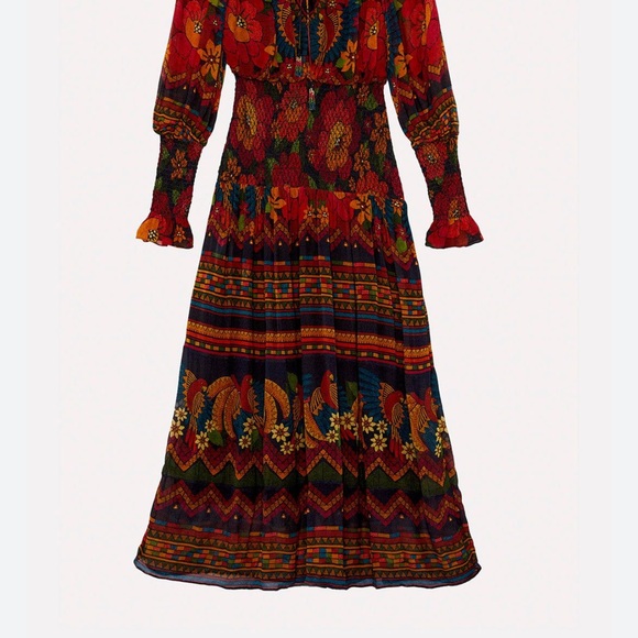 FARM Rio Red and Black Long Sleeve Gown with Bishop Sleeves - Picture 4 of 9